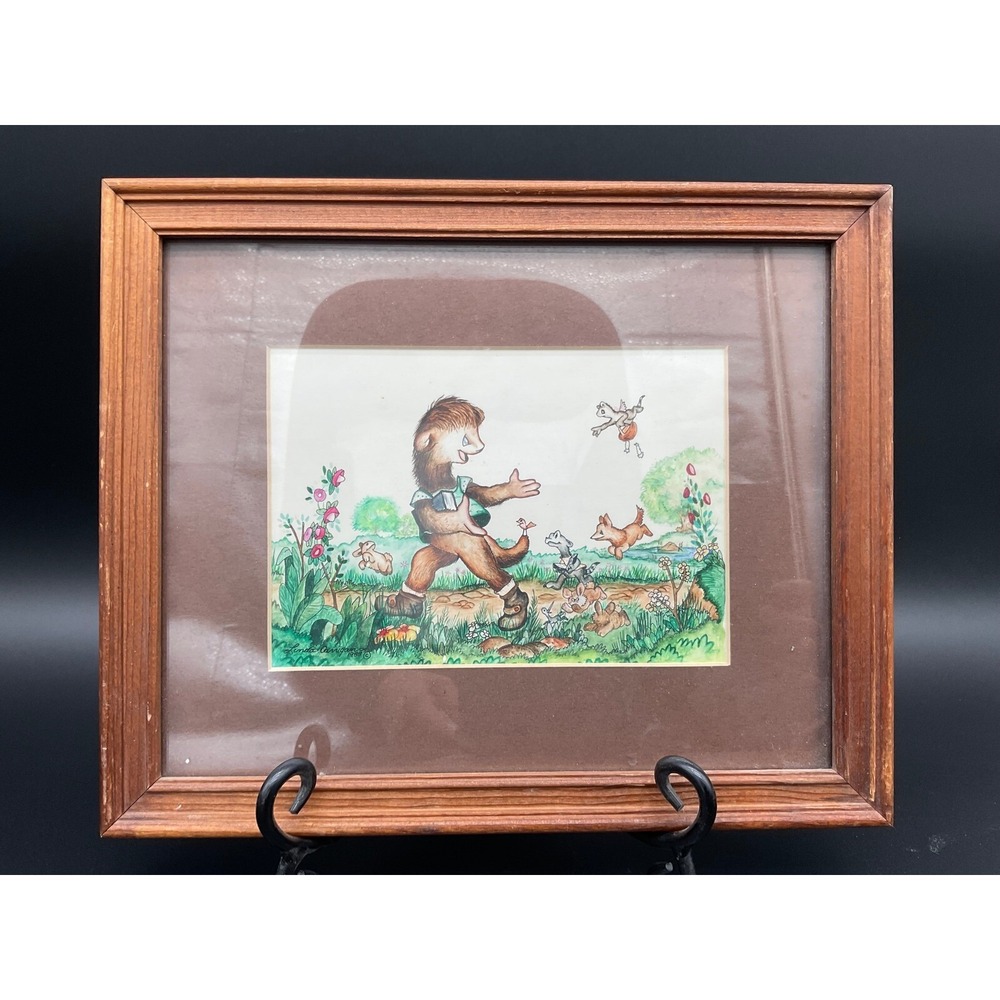 Vintage Anthropomorphic Original Art Framed Signed Woodland‎ Creatures Unique